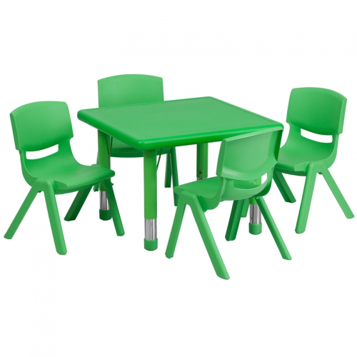 Flash Furniture 24'' Square Adjustable Green Plastic Activity Table Set with 4 School Stack Chairs [YU-YCX-0023-2-SQR-TBL-GREEN-E-GG]