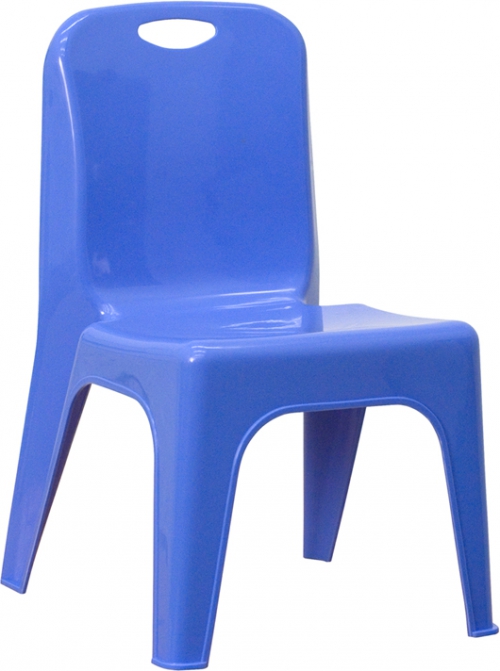 Flash Furniture Blue Plastic Stackable School Chair with Carrying Handle and 11'' Seat Height [YU-YCX-011-BLUE-GG]