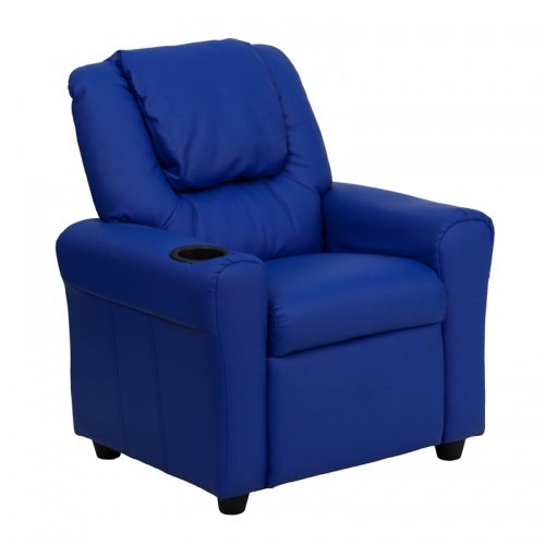 Flash Furniture Contemporary Blue Vinyl Kids Recliner with Cup Holder and Headrest [DG-ULT-KID-BLUE-GG]