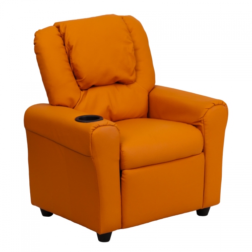 Flash Furniture Contemporary Orange Vinyl Kids Recliner with Cup Holder and Headrest [DG-ULT-KID-ORANGE-GG]
