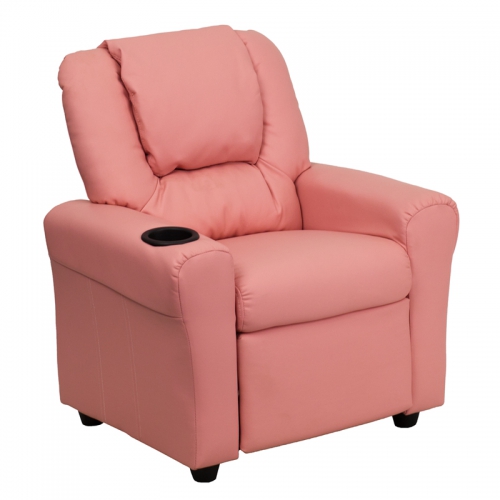 Flash Furniture Contemporary Pink Vinyl Kids Recliner with Cup Holder and Headrest [DG-ULT-KID-PINK-GG]