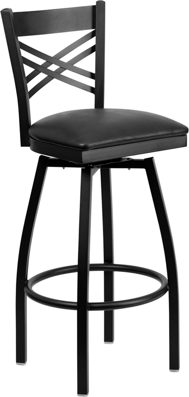 Flash Furniture HERCULES Series Black ''X'' Back Swivel Metal Bar Stool - Black Vinyl Seat [XU-6F8B-XSWVL-BLKV-GG]