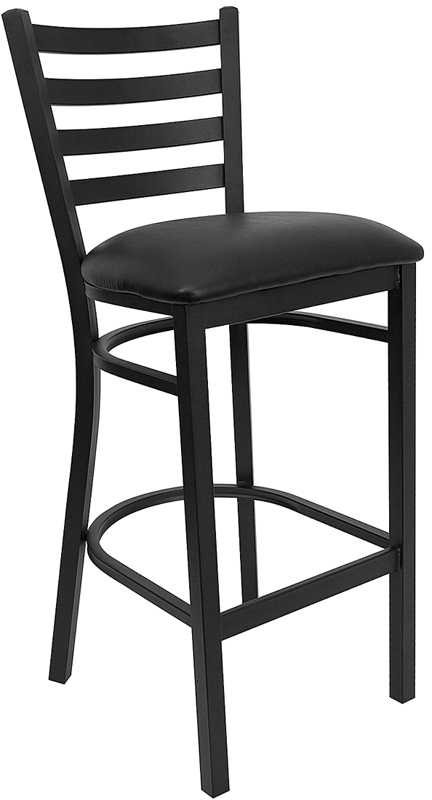 Flash Furniture HERCULES Series Black Ladder Back Metal Restaurant Bar Stool with Black Vinyl Seat [XU-DG697BLAD-BAR-BLKV-GG]
