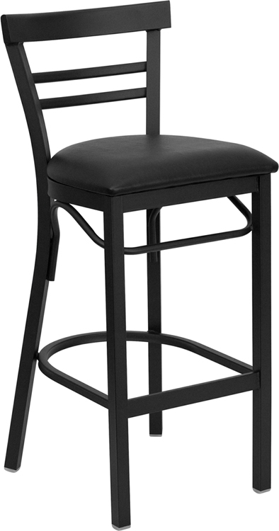 Flash Furniture HERCULES Series Black Ladder Back Metal Restaurant Bar Stool with Black Vinyl Seat [XU-DG6R9BLAD-BAR-BLKV-GG]