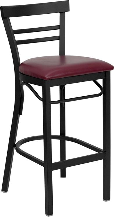 Flash Furniture HERCULES Series Black Ladder Back Metal Restaurant Bar Stool with Burgundy Vinyl Seat [XU-DG6R9BLAD-BAR-BURV-GG]