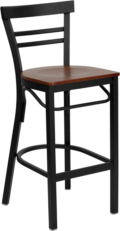 Flash Furniture HERCULES Series Black Ladder Back Metal Restaurant Bar Stool with Cherry Wood Seat [XU-DG6R9BLAD-BAR-CHYW-GG]