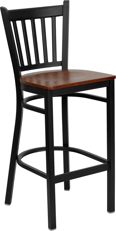 Flash Furniture HERCULES Series Black Vertical Back Metal Restaurant Bar Stool with Cherry Wood Seat [XU-DG-6R6B-VRT-BAR-CHYW-GG]