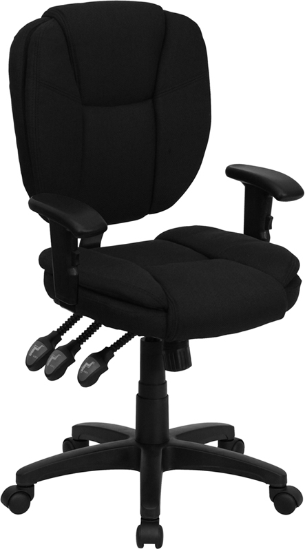 Flash Furniture Mid-Back Black Fabric Multi-Functional Ergonomic Task Chair with Arms [GO-930F-BK-ARMS-GG]