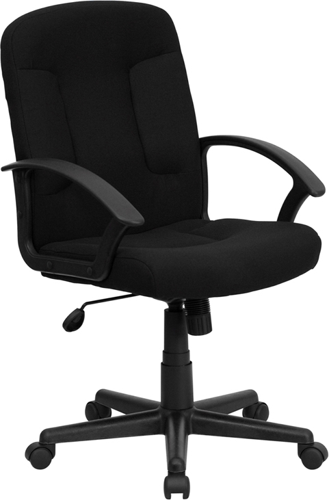Flash Furniture Mid-Back Black Fabric Task and Computer Chair with Nylon Arms [GO-ST-6-BK-GG]