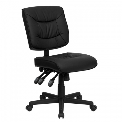 Flash Furniture Mid-Back Black Leather Multi-Functional Task Chair [GO-1574-BK-GG]