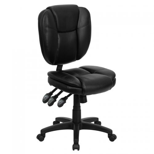 Flash Furniture Mid-Back Black Leather Multi-Functional Ergonomic Task Chair [GO-930F-BK-LEA-GG]