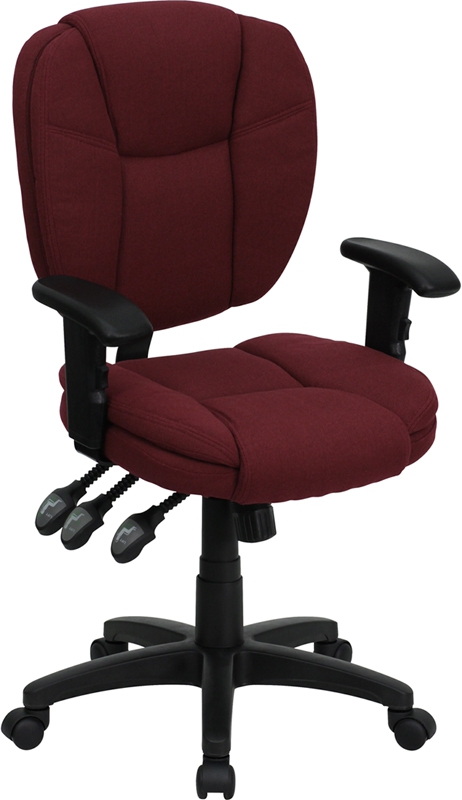 Flash Furniture Mid-Back Burgundy Fabric Multi-Functional Ergonomic Task Chair with Arms [GO-930F-BY-ARMS-GG]