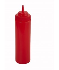 Winco PSW-24R Red Wide Mouth Plastic Squeeze Bottle 24 oz.