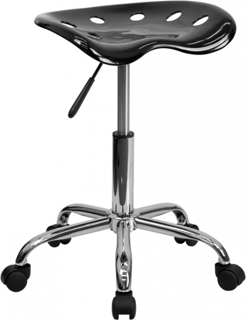 Flash Furniture Vibrant Black Tractor Seat and Chrome Stool [LF-214A-BLACK-GG]