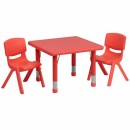 Flash Furniture 24'' Square Adjustable Red Plastic Activity Table Set with 2 School Stack Chairs [YU-YCX-0023-2-SQR-TBL-RED-R-GG] width=