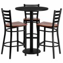 Flash Furniture 30'' Round Black Laminate Table Set with 3 Ladder Back Metal Bar Stools - Cherry Wood Seat [MD-0013-GG] width=