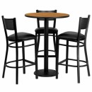 Flash Furniture 30'' Round Natural Laminate Table Set with 3 Grid Back Metal Bar Stools - Black Vinyl Seat [MD-0016-GG] width=