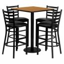 Flash Furniture 30'' Square Natural Laminate Table Set with 4 Ladder Back Metal Bar Stools - Black Vinyl Seat [MD-0012-GG] width=