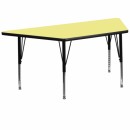 Flash Furniture 30''W x 60''L Trapezoid Activity Table with Yellow Thermal Fused Laminate Top and Height Adjustable Pre-School Legs [XU-A3060-TRAP-YEL-T-P-GG] width=