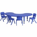 Flash Furniture 35''W x 65''L Adjustable Half-Moon Blue Plastic Activity Table Set with 4 School Stack Chairs [YU-YCX-0043-2-MOON-TBL-BLUE-E-GG] width=