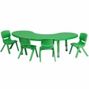 Flash Furniture 35''W x 65''L Adjustable Half-Moon Green Plastic Activity Table Set with 4 School Stack Chairs [YU-YCX-0043-2-MOON-TBL-GREEN-E-GG] width=