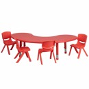 Flash Furniture 35''W x 65''L Adjustable Half-Moon Red Plastic Activity Table Set with 4 School Stack Chairs [YU-YCX-0043-2-MOON-TBL-RED-E-GG] width=