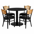 Flash Furniture 36'' Round Black Laminate Table Set with 4 Wood Slat Back Metal Chairs - Black Vinyl Seat [MD-0009-GG] width=