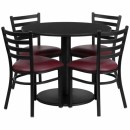 Flash Furniture 36'' Round Black Laminate Table Set with 4 Ladder Back Metal Chairs - Burgundy Vinyl Seat [RSRB1005-GG] width=