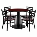 Flash Furniture 36'' Round Mahogany Laminate Table Set with 4 Ladder Back Metal Chairs - Mahogany Wood Seat [MD-0004-GG] width=