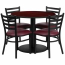 Flash Furniture 36'' Round Mahogany Laminate Table Set with 4 Ladder Back Metal Chairs - Burgundy Vinyl Seat [RSRB1006-GG] width=