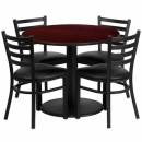 Flash Furniture 36'' Round Mahogany Laminate Table Set with 4 Ladder Back Metal Chairs - Black Vinyl Seat [RSRB1030-GG] width=
