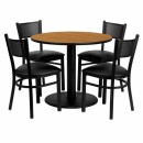 Flash Furniture 36'' Round Natural Laminate Table Set with 4 Grid Back Metal Chairs - Black Vinyl Seat [MD-0006-GG] width=