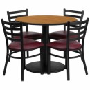 Flash Furniture 36'' Round Natural Laminate Table Set with 4 Ladder Back Metal Chairs - Burgundy Vinyl Seat [RSRB1007-GG] width=