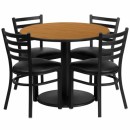 Flash Furniture 36'' Round Natural Laminate Table Set with 4 Ladder Back Metal Chairs - Black Vinyl Seat [RSRB1031-GG] width=
