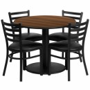 Flash Furniture 36'' Round Walnut Laminate Table Set with 4 Ladder Back Metal Chairs - Black Vinyl Seat [RSRB1032-GG] width=