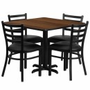 Flash Furniture 36'' Square Walnut Laminate Table Set with 4 Ladder Back Metal Chairs - Black Vinyl Seat [HDBF1016-GG] width=