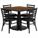 Flash Furniture 36'' Square Walnut Laminate Table Set with 4 Ladder Back Metal Chairs - Black Vinyl Seat [RSRB1016-GG] width=