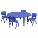 Flash Furniture 45'' Round Adjustable Blue Plastic Activity Table Set with 4 School Stack Chairs [YU-YCX-0053-2-ROUND-TBL-BLUE-E-GG] width=