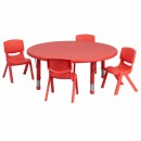 Flash Furniture 45'' Round Adjustable Red Plastic Activity Table Set with 4 School Stack Chairs [YU-YCX-0053-2-ROUND-TBL-RED-E-GG] width=