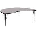 Flash Furniture 48''W x 72''L Kidney Shaped Activity Table with Grey Thermal Fused Laminate Top and Height Adjustable Pre-School Legs [XU-A4872-KIDNY-GY-T-P-GG] width=