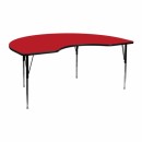 Flash Furniture 48''W x 72''L Kidney Shaped Activity Table with 1.25'' Thick High Pressure Red Laminate Top and Standard Height Adjustable Legs [XU-A4872-KIDNY-RED-H-A-GG] width=