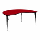 Flash Furniture 48''W x 72''L Kidney Shaped Activity Table with Red Thermal Fused Laminate Top and Standard Height Adjustable Legs [XU-A4872-KIDNY-RED-T-A-GG] width=