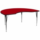 Flash Furniture 48''W x 96''L Kidney Shaped Activity Table with Red Thermal Fused Laminate Top and Standard Height Adjustable Legs [XU-A4896-KIDNY-RED-T-A-GG] width=