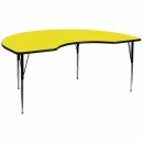 Flash Furniture 48''W x 96''L Kidney Shaped Activity Table with 1.25'' Thick High Pressure Yellow Laminate Top and Standard Height Adjustable Legs [XU-A4896-KIDNY-YEL-H-A-GG] width=