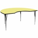 Flash Furniture 48''W x 96''L Kidney Shaped Activity Table with Yellow Thermal Fused Laminate Top and Standard Height Adjustable Legs [XU-A4896-KIDNY-YEL-T-A-GG] width=