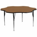 Flash Furniture 60'' Flower Shaped Activity Table with Oak Thermal Fused Laminate Top and Standard Height Adjustable Legs [XU-A60-FLR-OAK-T-A-GG] width=