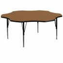 Flash Furniture 60'' Flower Shaped Activity Table with Oak Thermal Fused Laminate Top and Height Adjustable Pre-School Legs [XU-A60-FLR-OAK-T-P-GG] width=