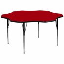Flash Furniture 60'' Flower Shaped Activity Table with Red Thermal Fused Laminate Top and Standard Height Adjustable Legs [XU-A60-FLR-RED-T-A-GG] width=