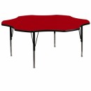 Flash Furniture 60'' Flower Shaped Activity Table with Red Thermal Fused Laminate Top and Height Adjustable Pre-School Legs [XU-A60-FLR-RED-T-P-GG] width=