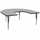 Flash Furniture 60''W x 66''L Horseshoe Activity Table with Grey Thermal Fused Laminate Top and Height Adjustable Pre-School Legs [XU-A6066-HRSE-GY-T-P-GG] width=